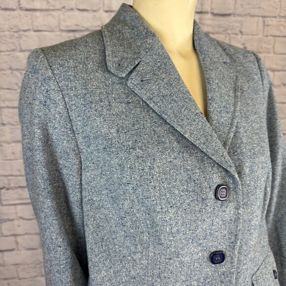 Vintage L.L. Bean Women's Blue Tweed Blazer with 2 way collar size medium - Picture 8 of 14